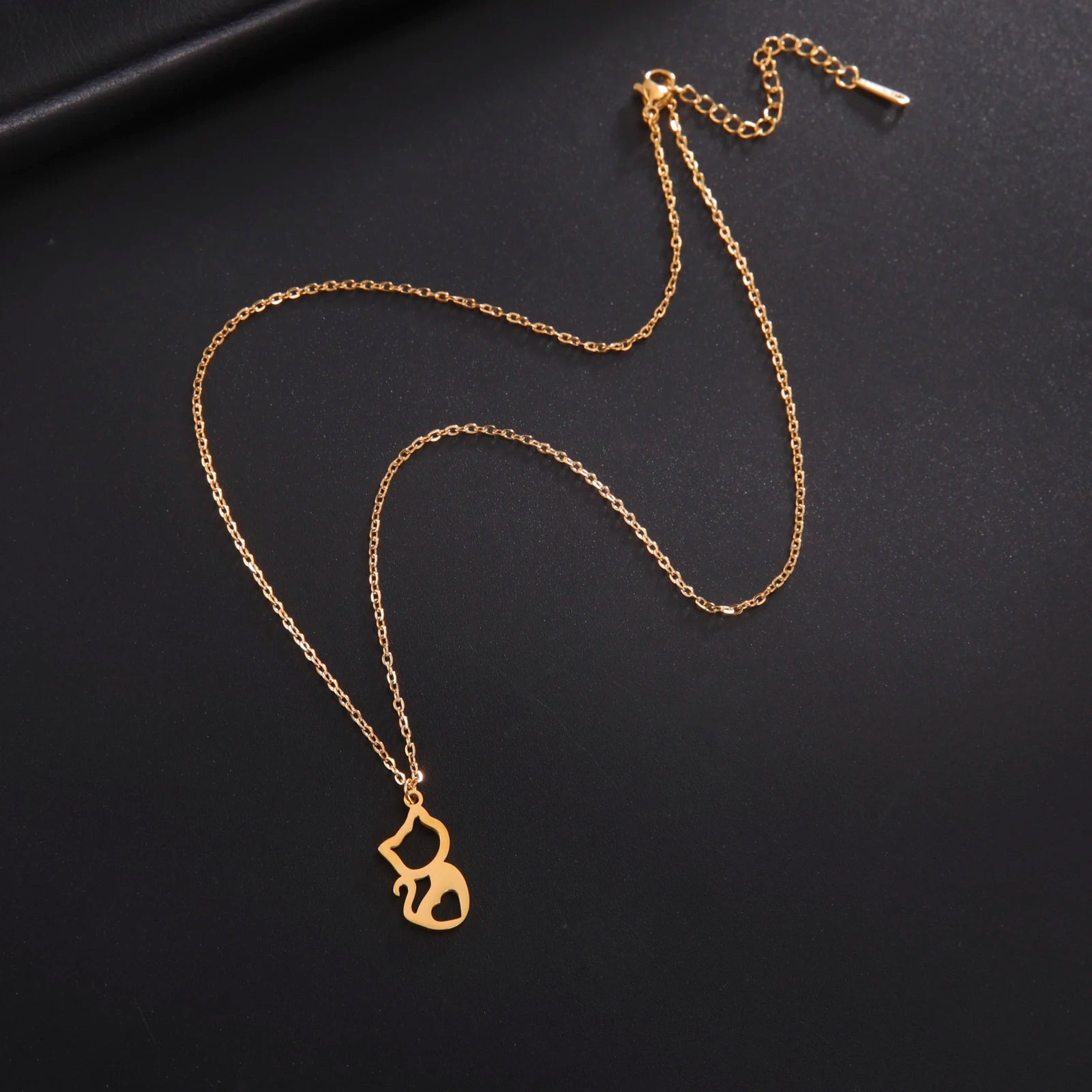Tiny Love Cat Necklace Stainless Steel Jewelry Cute Heart Women's Chain - PeticaDeals