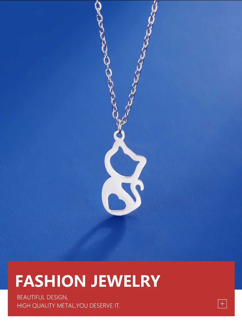Tiny Love Cat Necklace Stainless Steel Jewelry Cute Heart Women's Chain - PeticaDeals