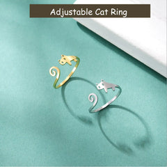 Trendy Cat Kitten Adjustable Rings Stainless Steel Animals Finger Rings for Women Jewelry - PeticaDeals