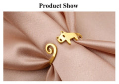 Trendy Cat Kitten Adjustable Rings Stainless Steel Animals Finger Rings for Women Jewelry - PeticaDeals