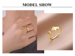 Trendy Cat Kitten Adjustable Rings Stainless Steel Animals Finger Rings for Women Jewelry - PeticaDeals