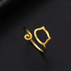 Trendy Cat Kitten Adjustable Rings Stainless Steel Animals Finger Rings for Women Jewelry - PeticaDeals