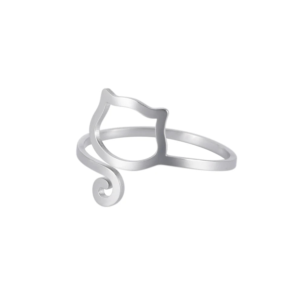 Trendy Cat Kitten Adjustable Rings Stainless Steel Animals Finger Rings for Women Jewelry - PeticaDeals