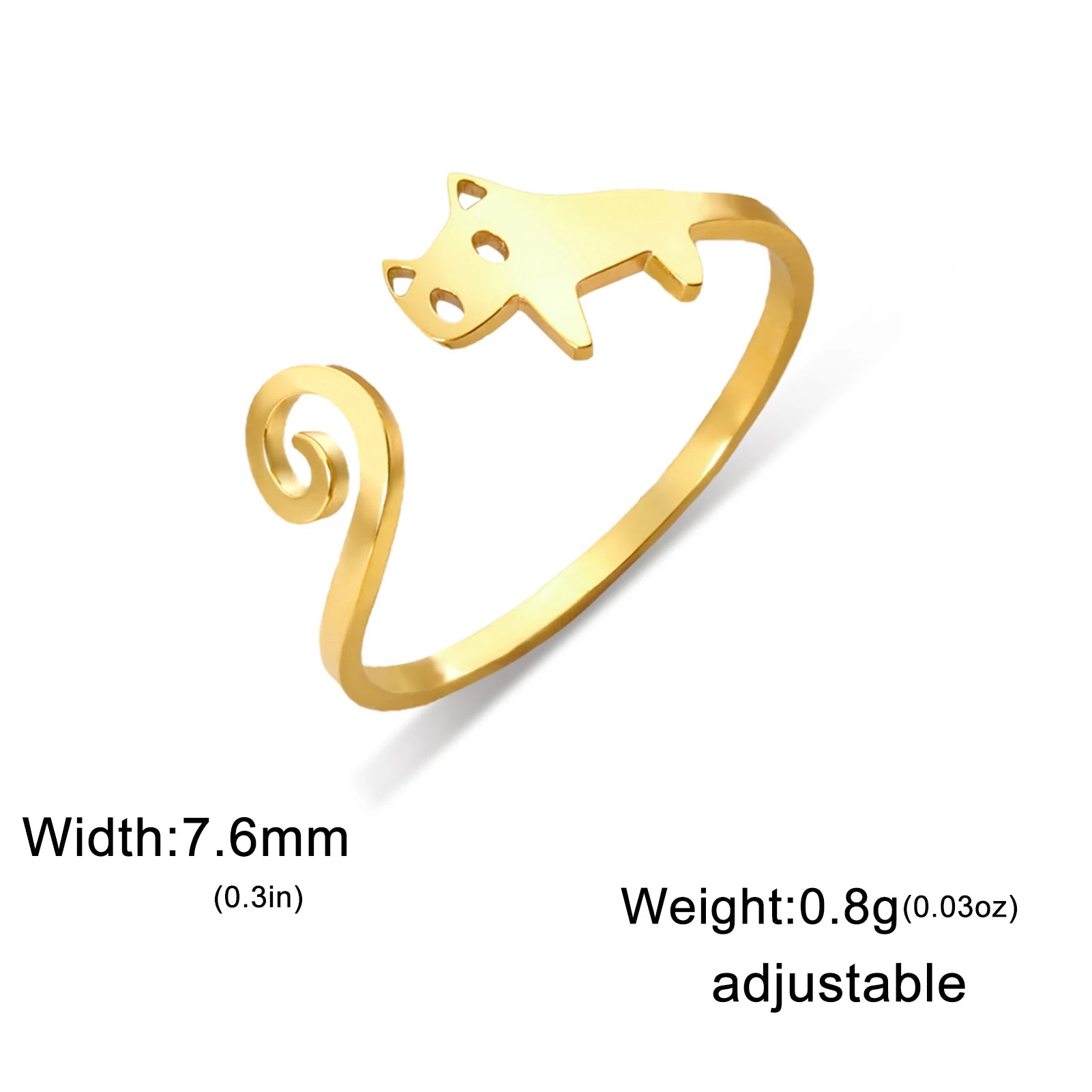 Trendy Cat Kitten Adjustable Rings Stainless Steel Animals Finger Rings for Women Jewelry - PeticaDeals