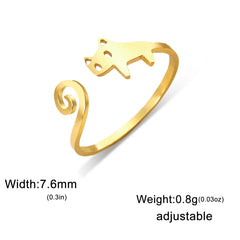 Trendy Cat Kitten Adjustable Rings Stainless Steel Animals Finger Rings for Women Jewelry - PeticaDeals