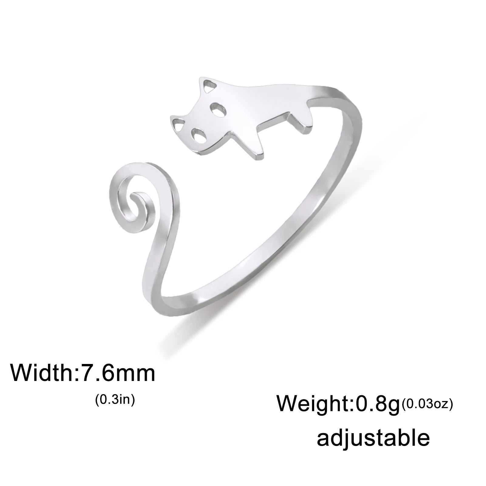 Trendy Cat Kitten Adjustable Rings Stainless Steel Animals Finger Rings for Women Jewelry - PeticaDeals