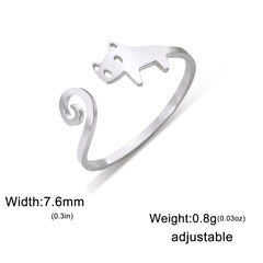 Trendy Cat Kitten Adjustable Rings Stainless Steel Animals Finger Rings for Women Jewelry - PeticaDeals