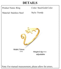 Trendy Cat Kitten Adjustable Rings Stainless Steel Animals Finger Rings for Women Jewelry - PeticaDeals