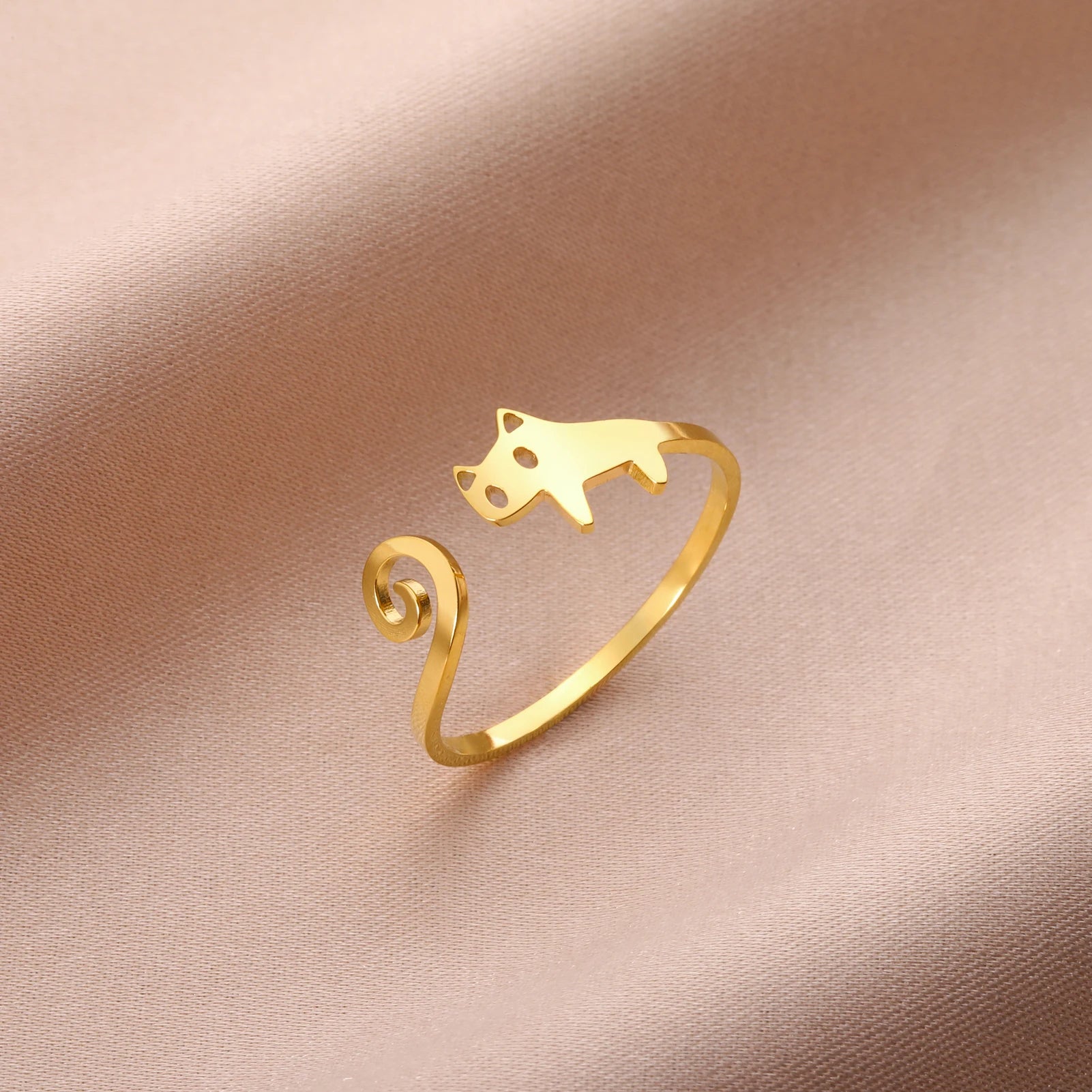 Trendy Cat Kitten Adjustable Rings Stainless Steel Animals Finger Rings for Women Jewelry - PeticaDeals