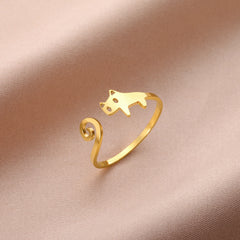 Trendy Cat Kitten Adjustable Rings Stainless Steel Animals Finger Rings for Women Jewelry - PeticaDeals