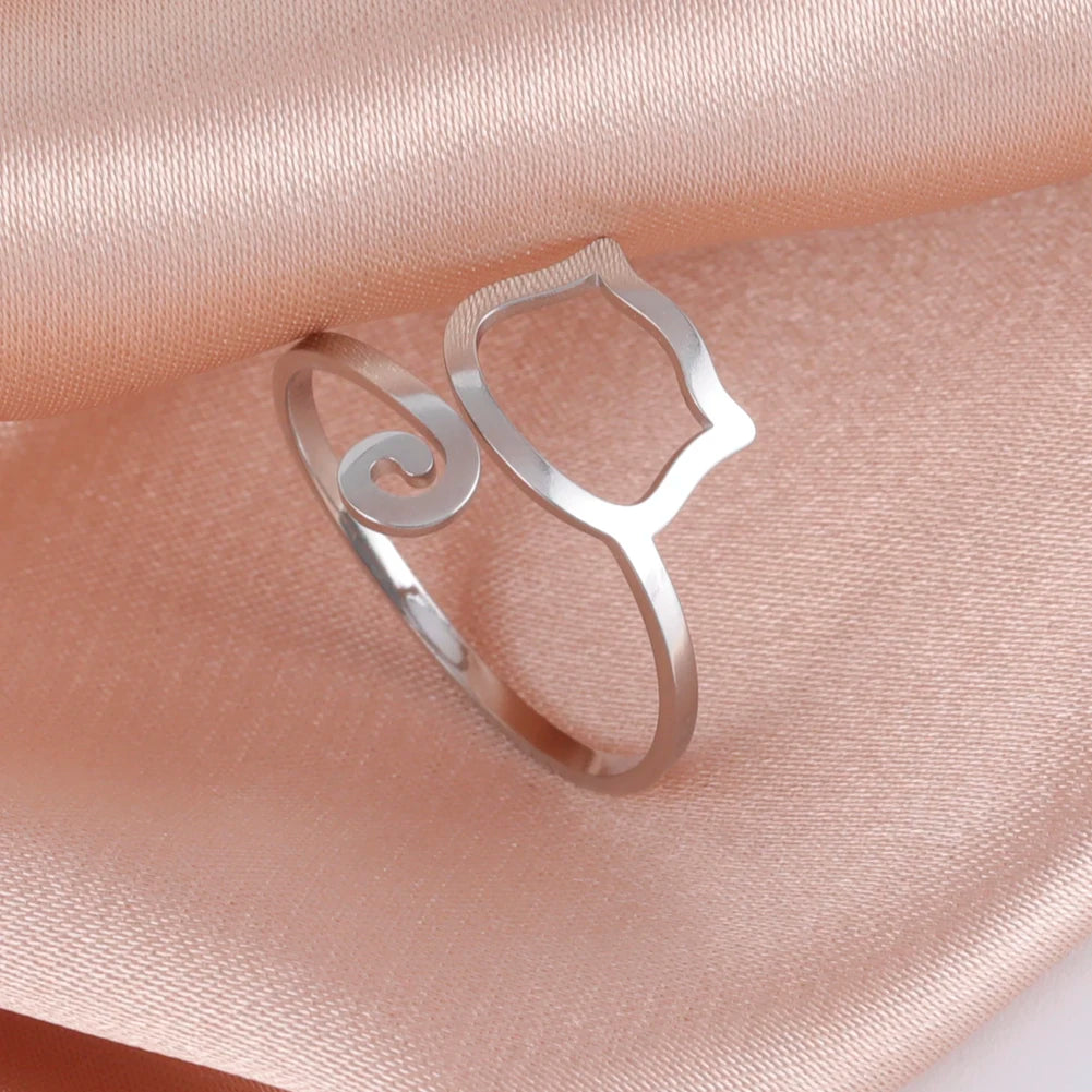 Trendy Cat Kitten Adjustable Rings Stainless Steel Animals Finger Rings for Women Jewelry - PeticaDeals