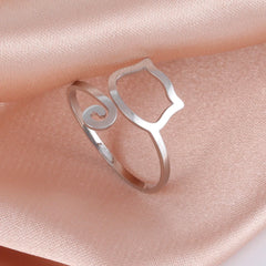 Trendy Cat Kitten Adjustable Rings Stainless Steel Animals Finger Rings for Women Jewelry - PeticaDeals