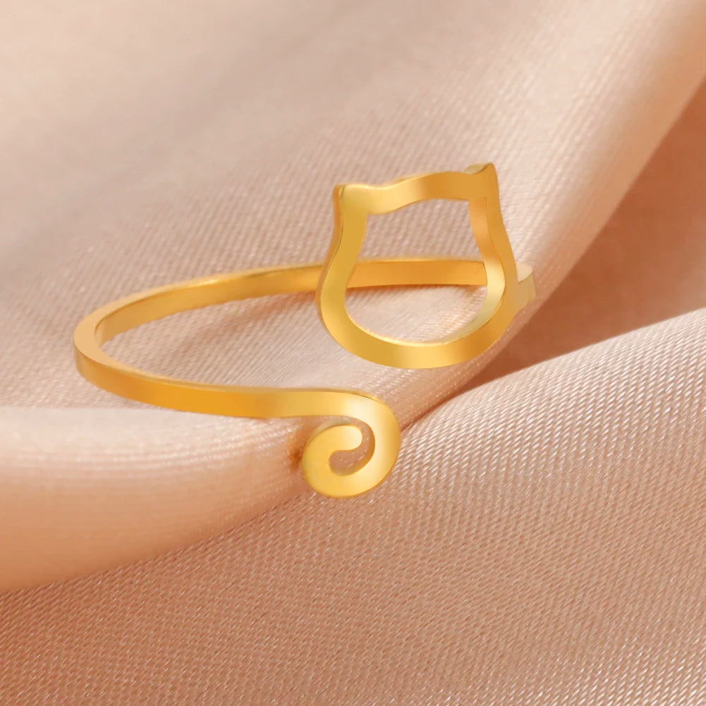 Trendy Cat Kitten Adjustable Rings Stainless Steel Animals Finger Rings for Women Jewelry - PeticaDeals