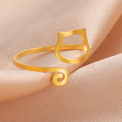 Trendy Cat Kitten Adjustable Rings Stainless Steel Animals Finger Rings for Women Jewelry - PeticaDeals