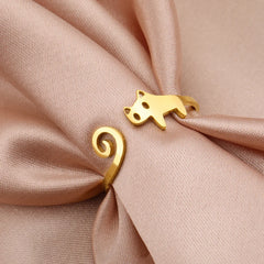 Trendy Cat Kitten Adjustable Rings Stainless Steel Animals Finger Rings for Women Jewelry - PeticaDeals