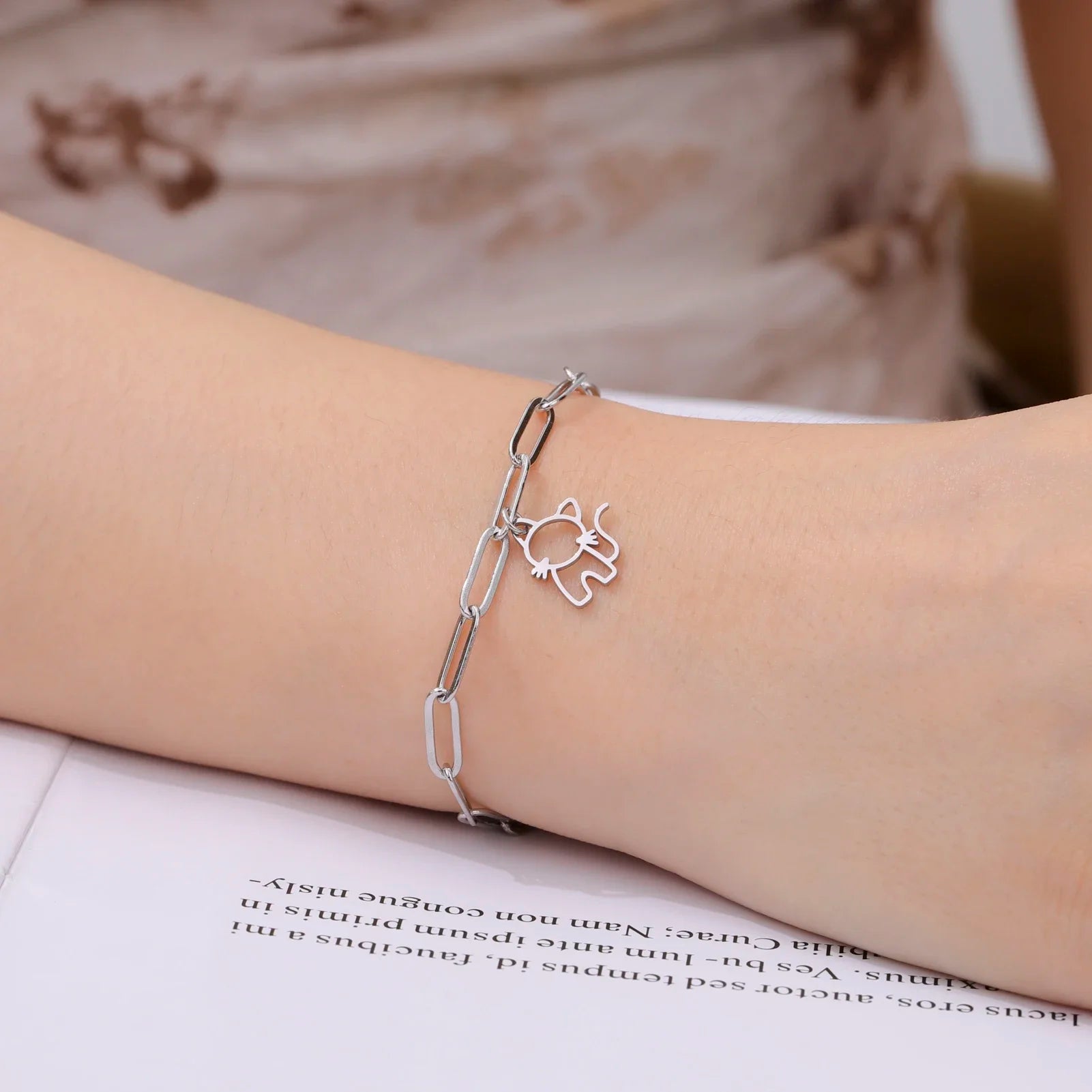 Trendy Cat Kitten Charm Bracelet for Women Stainless Steel Asymmetric Chain Bracelets - PeticaDeals