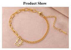 Trendy Cat Kitten Charm Bracelet for Women Stainless Steel Asymmetric Chain Bracelets - PeticaDeals