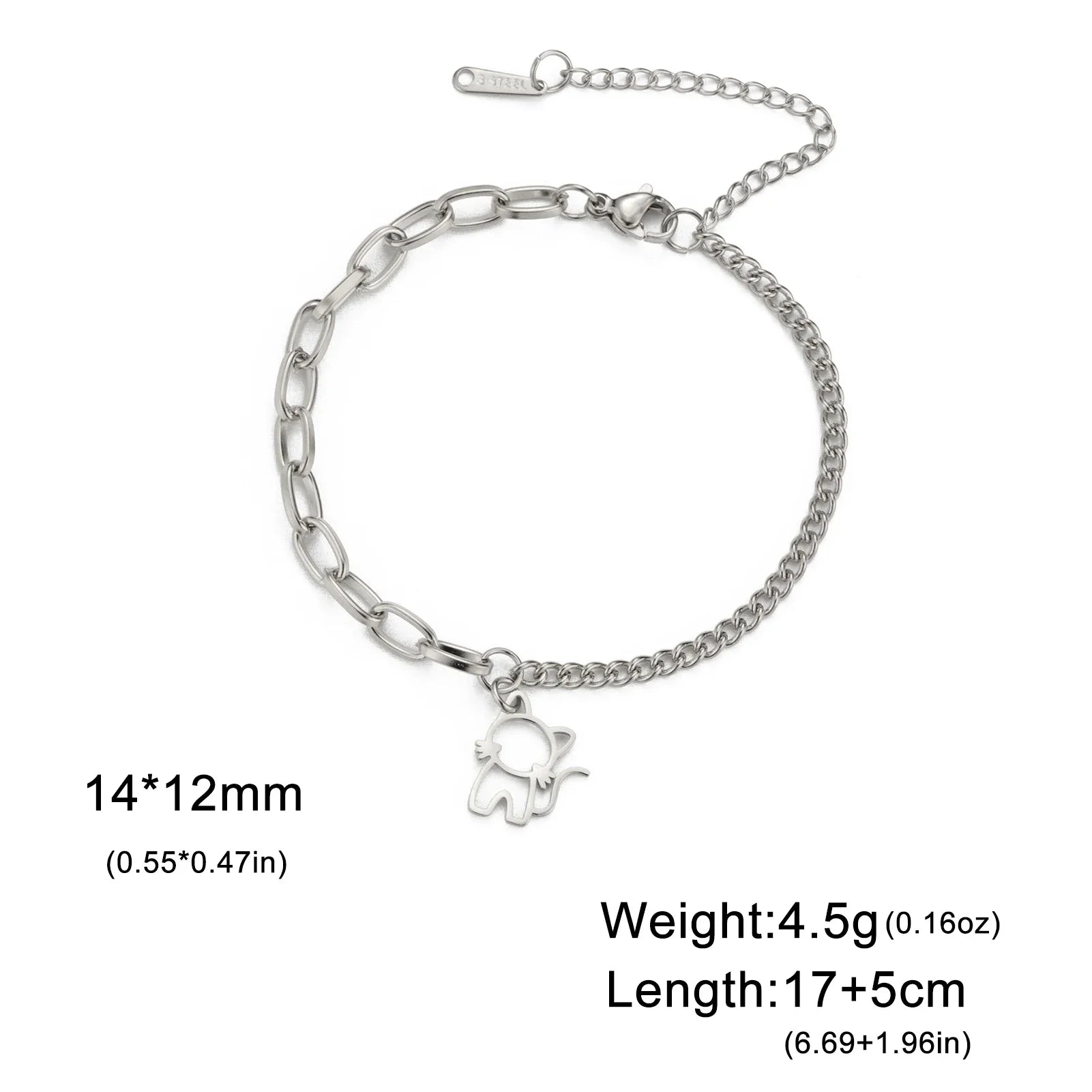 Trendy Cat Kitten Charm Bracelet for Women Stainless Steel Asymmetric Chain Bracelets - PeticaDeals