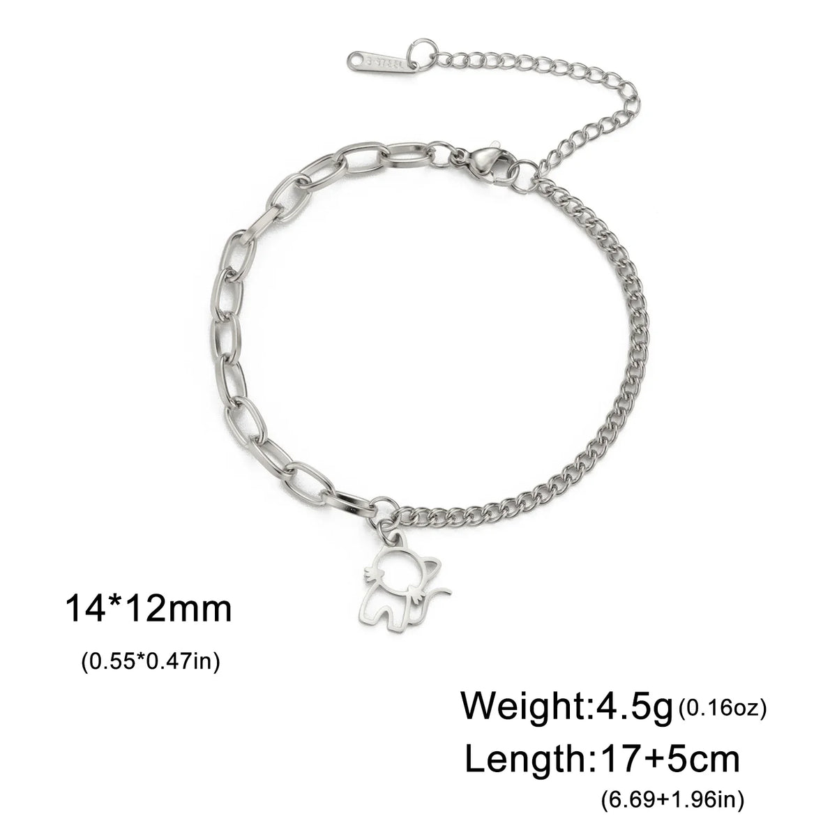 Trendy Cat Kitten Charm Bracelet for Women Stainless Steel Asymmetric Chain Bracelets - PeticaDeals