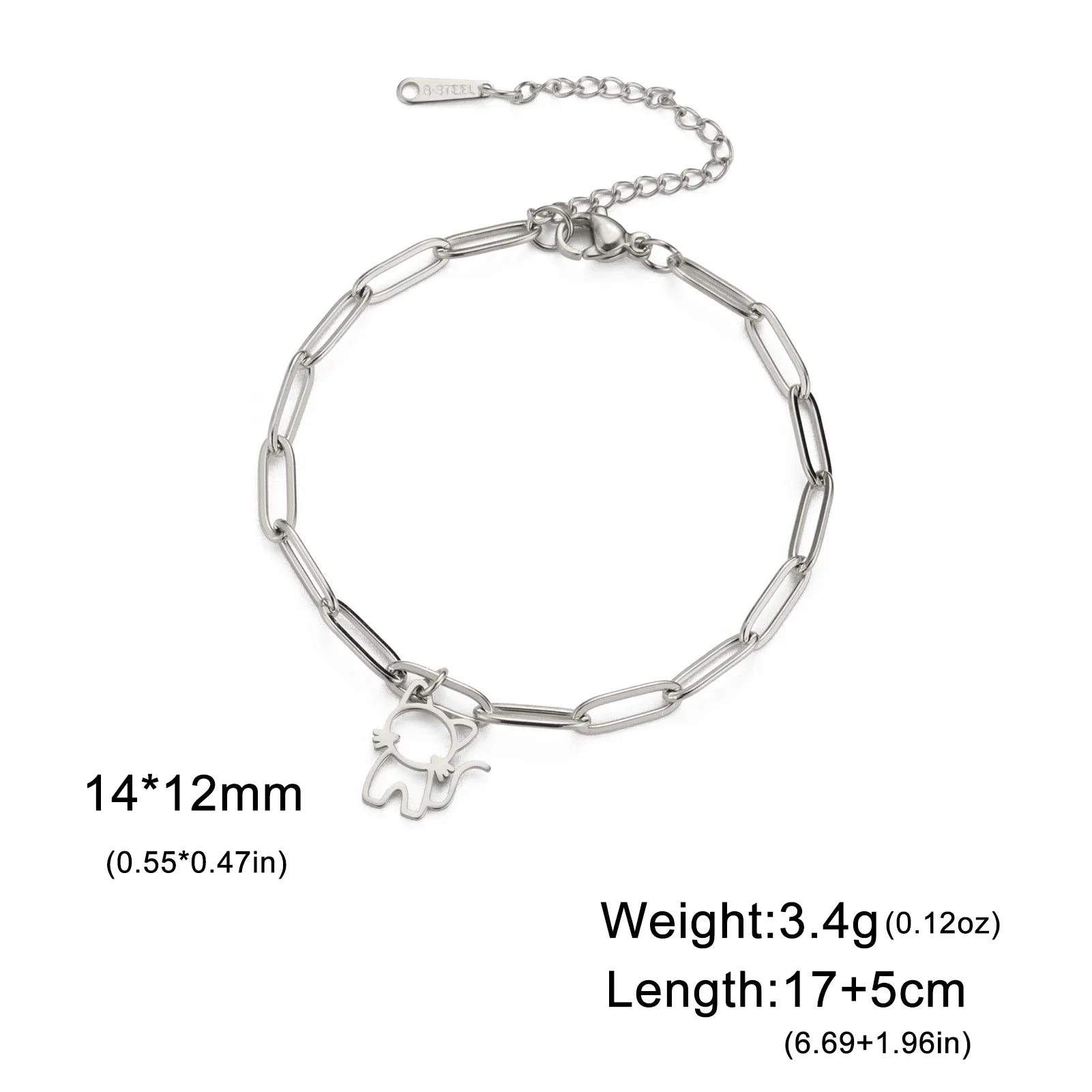 Trendy Cat Kitten Charm Bracelet for Women Stainless Steel Asymmetric Chain Bracelets - PeticaDeals