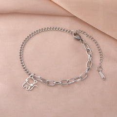 Trendy Cat Kitten Charm Bracelet for Women Stainless Steel Asymmetric Chain Bracelets - PeticaDeals