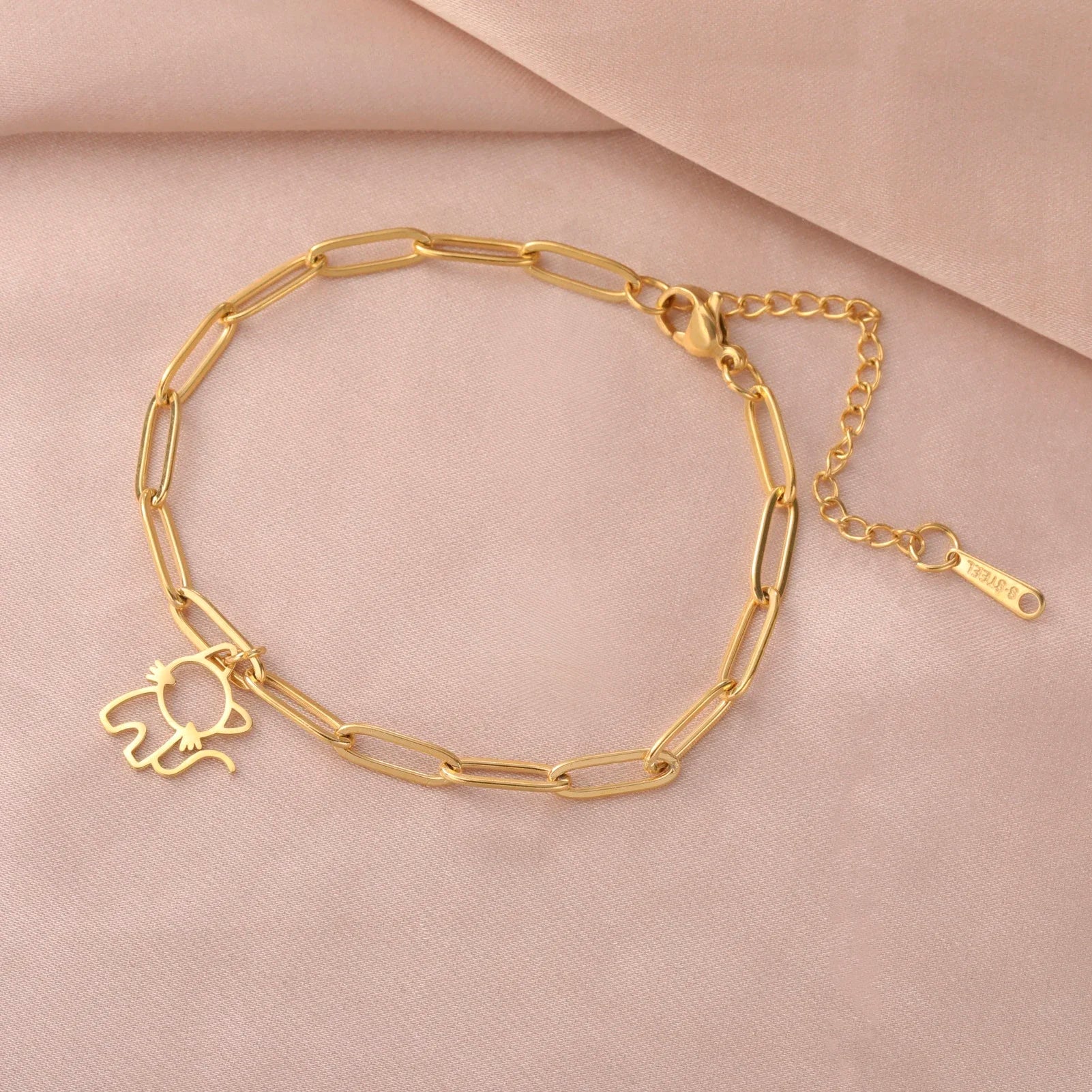 Trendy Cat Kitten Charm Bracelet for Women Stainless Steel Asymmetric Chain Bracelets - PeticaDeals