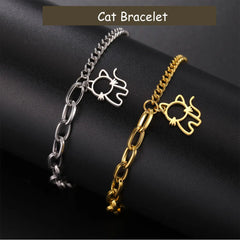 Trendy Cat Kitten Charm Bracelet for Women Stainless Steel Asymmetric Chain Bracelets - PeticaDeals