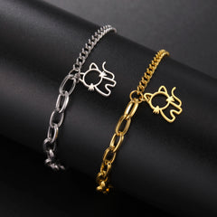 Trendy Cat Kitten Charm Bracelet for Women Stainless Steel Asymmetric Chain Bracelets - PeticaDeals