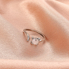 Trendy Cat Rhinestone Rings for Women Fashion Simple Neko Colorful Stone Adjustable - PeticaDeals