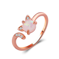 Trendy Cat Rhinestone Rings for Women Fashion Simple Neko Colorful Stone Adjustable - PeticaDeals