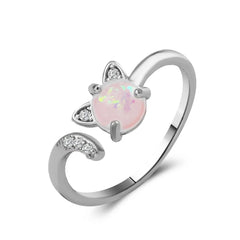 Trendy Cat Rhinestone Rings for Women Fashion Simple Neko Colorful Stone Adjustable - PeticaDeals