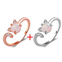 Trendy Cat Rhinestone Rings for Women Fashion Simple Neko Colorful Stone Adjustable - PeticaDeals