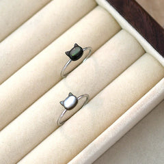 Trendy Natural Shell Black Cat Sterling Silver Ring for Girls Adjustable Jewelry - PeticaDeals