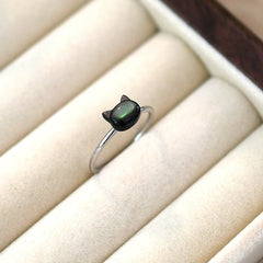 Trendy Natural Shell Black Cat Sterling Silver Ring for Girls Adjustable Jewelry - PeticaDeals