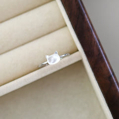 Trendy Natural Shell Black Cat Sterling Silver Ring for Girls Adjustable Jewelry - PeticaDeals