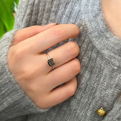 Trendy Natural Shell Black Cat Sterling Silver Ring for Girls Adjustable Jewelry - PeticaDeals