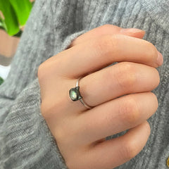 Trendy Natural Shell Black Cat Sterling Silver Ring for Girls Adjustable Jewelry - PeticaDeals