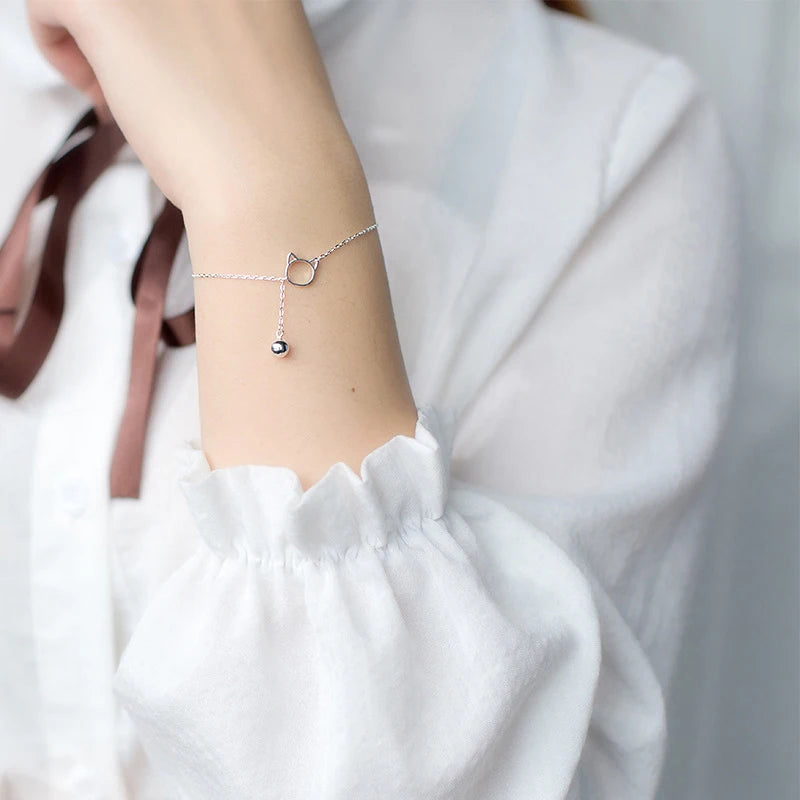 Trendy New Chain Link Cat Lucky Bell Bracelet Tiny Cute - PeticaDeals