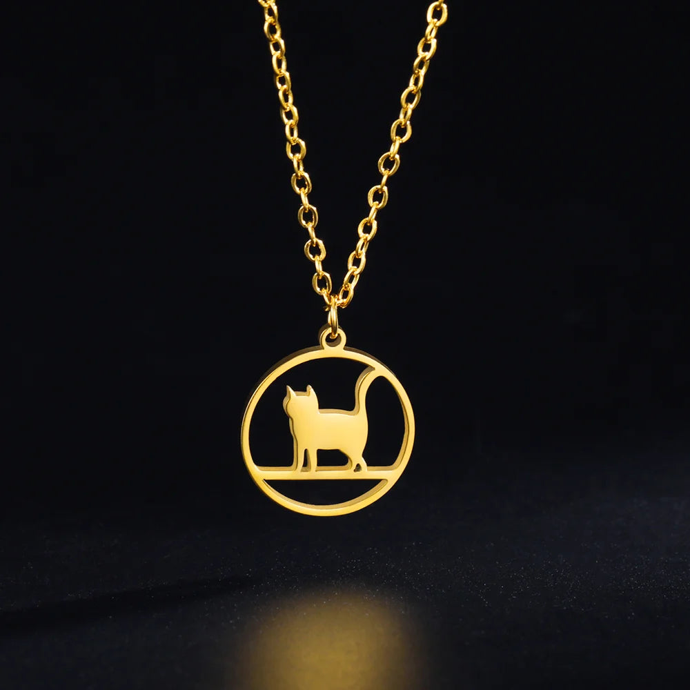Walking Cat Kitten Necklace for Women Stainless Steel Pendant Necklaces - PeticaDeals