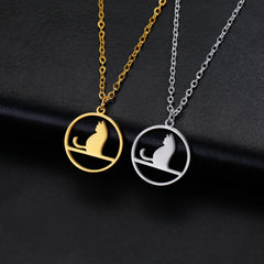 Walking Cat Kitten Necklace for Women Stainless Steel Pendant Necklaces - PeticaDeals