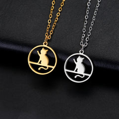 Walking Cat Kitten Necklace for Women Stainless Steel Pendant Necklaces - PeticaDeals