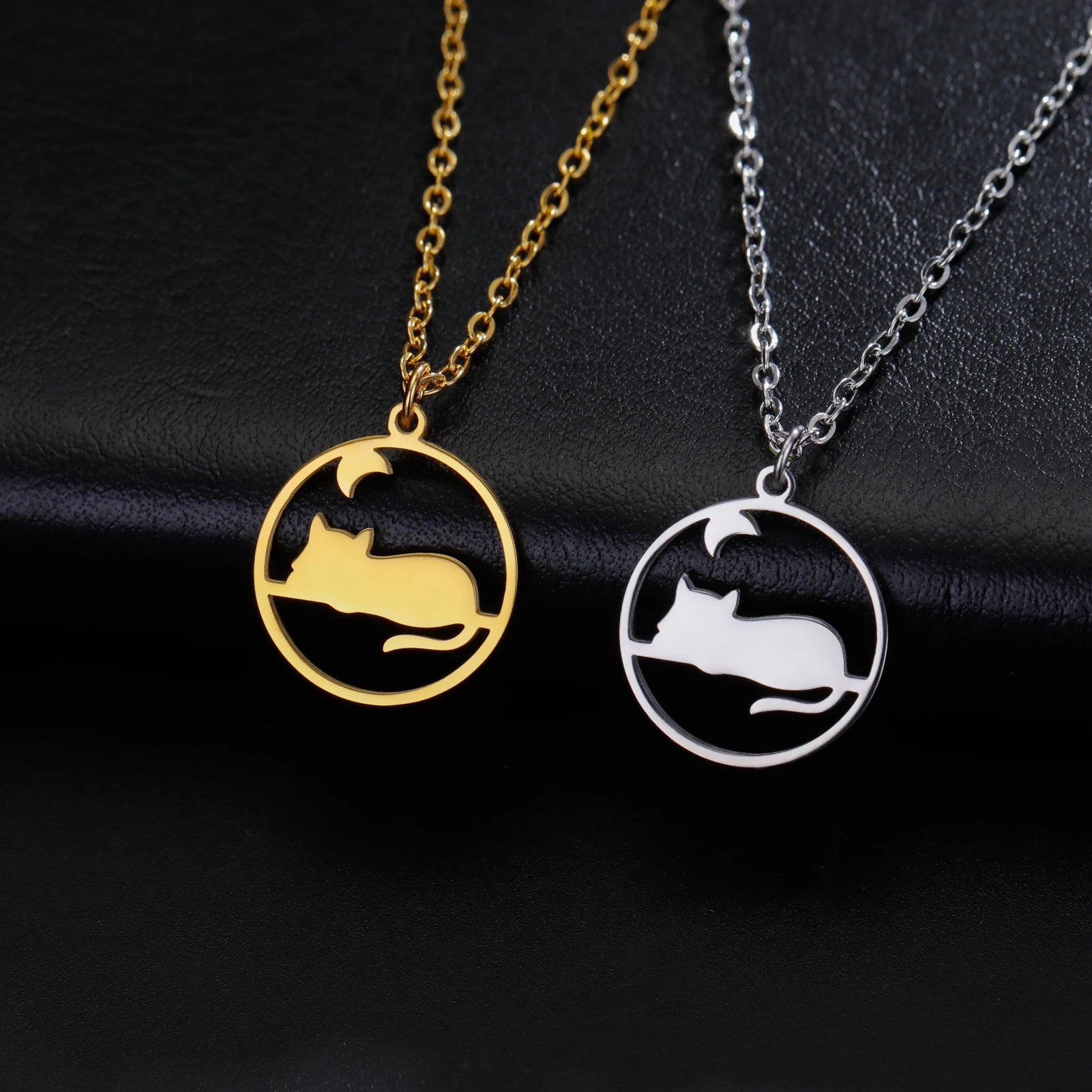 Walking Cat Kitten Necklace for Women Stainless Steel Pendant Necklaces - PeticaDeals