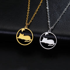 Walking Cat Kitten Necklace for Women Stainless Steel Pendant Necklaces - PeticaDeals