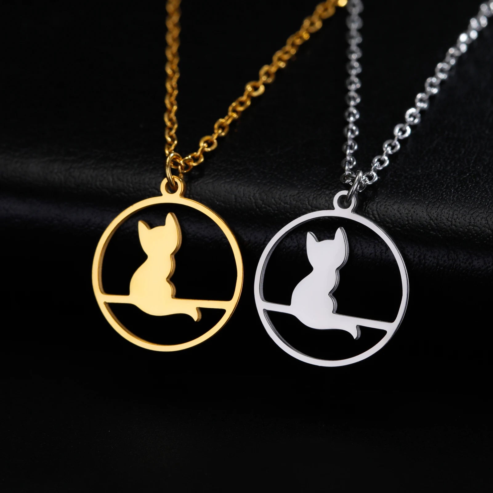 Walking Cat Kitten Necklace for Women Stainless Steel Pendant Necklaces - PeticaDeals