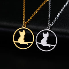 Walking Cat Kitten Necklace for Women Stainless Steel Pendant Necklaces - PeticaDeals