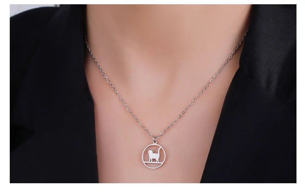 Walking Cat Kitten Necklace for Women Stainless Steel Pendant Necklaces - PeticaDeals