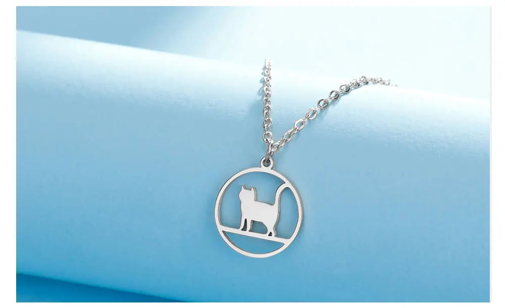 Walking Cat Kitten Necklace for Women Stainless Steel Pendant Necklaces - PeticaDeals