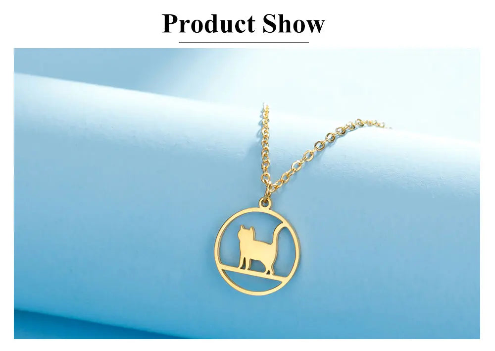 Walking Cat Kitten Necklace for Women Stainless Steel Pendant Necklaces - PeticaDeals