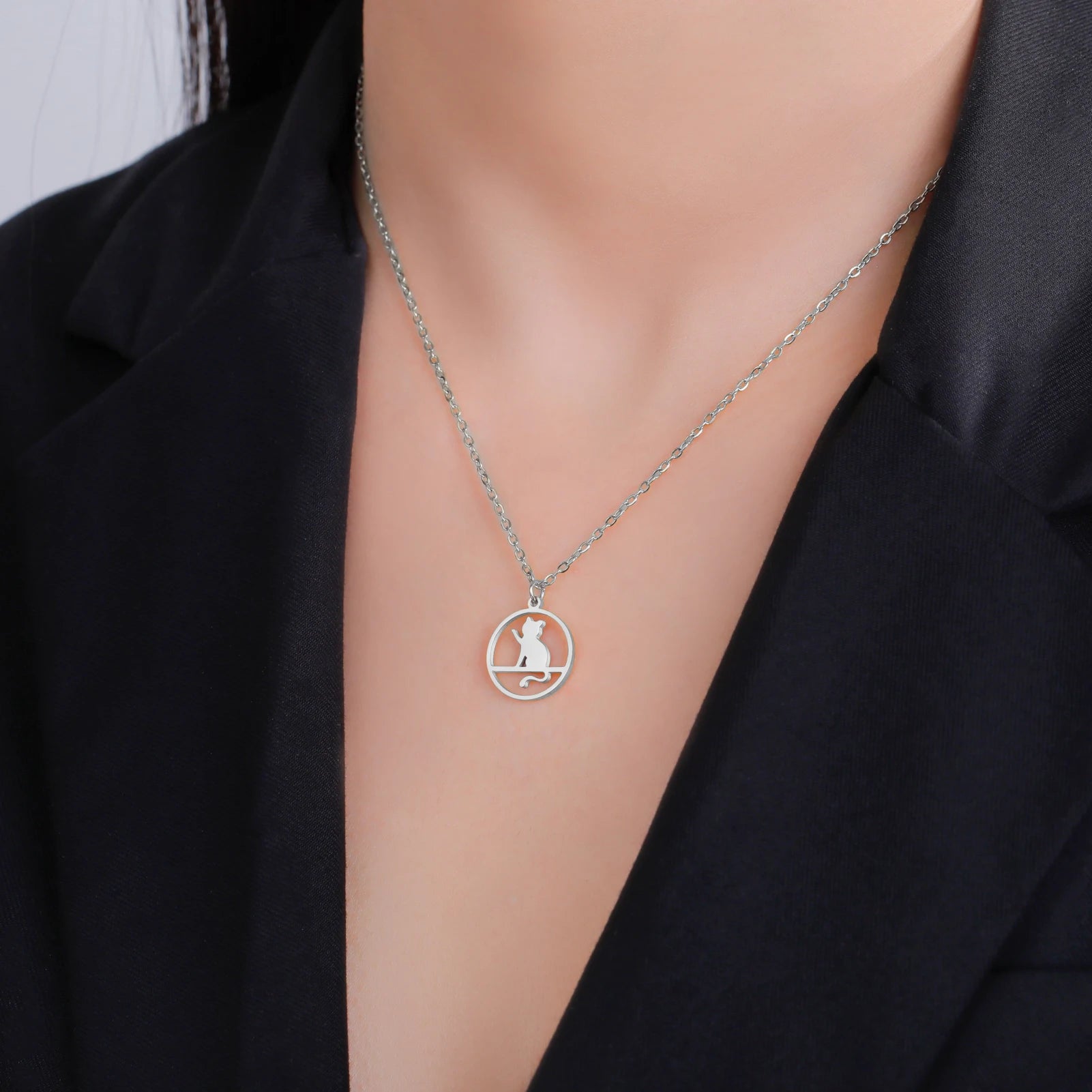 Walking Cat Kitten Necklace for Women Stainless Steel Pendant Necklaces - PeticaDeals