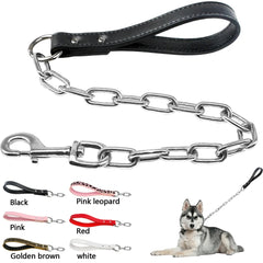 Walking Lead Rope Harness Leashes With Leather Handle Durable Dog Chain Leash Small Large Dogs - PeticaDeals